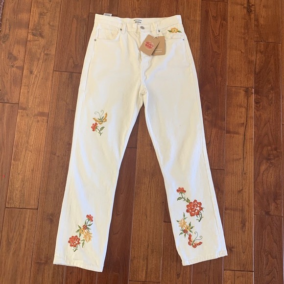 Reformation Cynthia High Rise Straight Flora Embroidered Jeans size 28 NWT $198 - Picture 1 of 9